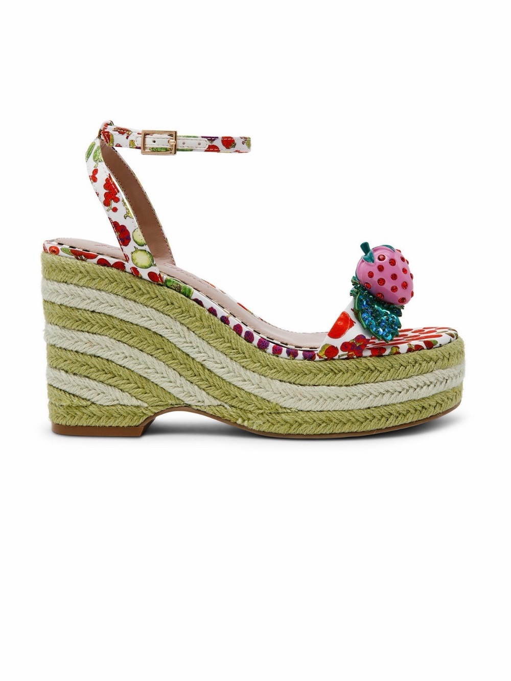 Betsey Johnson Strawberry Embellished Floral Espadrille Wedges - Picture 2 of 5